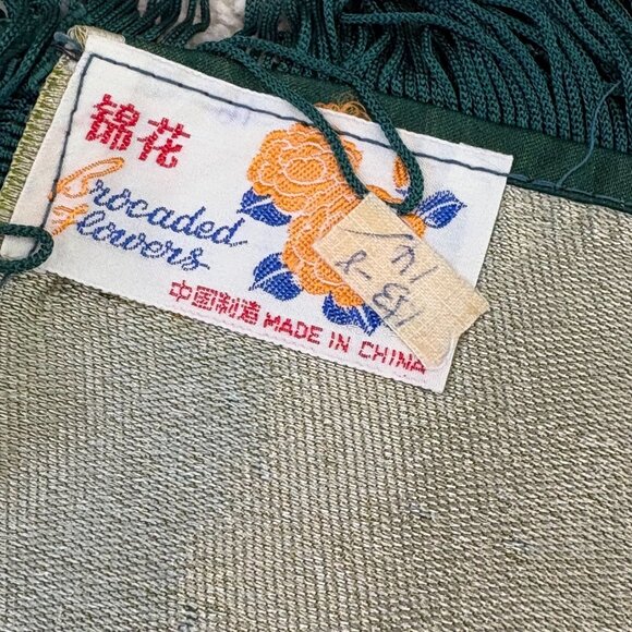 Vintage Reversible Asian-Inspired Fringed Silk Square Table Cover Tapestry - Picture 10 of 10